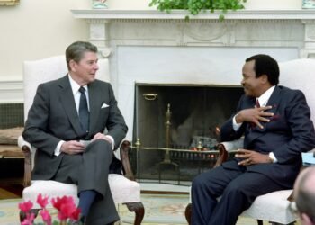 President Paul Biya of Cameroon meeting President Ronald Reagan.