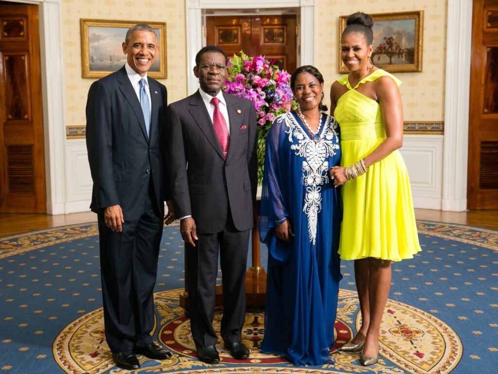 President Teodoro Obiang Nguema Mbasogo of Equatorial Guinea with President and Mrs Obama.