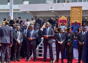 President George Weah at a state ceremony in Liberia.
