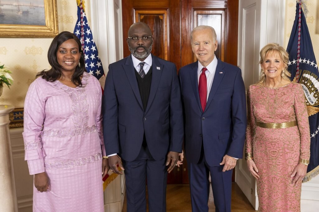 President George Weah and Clar Weah with the US President and First Lady.