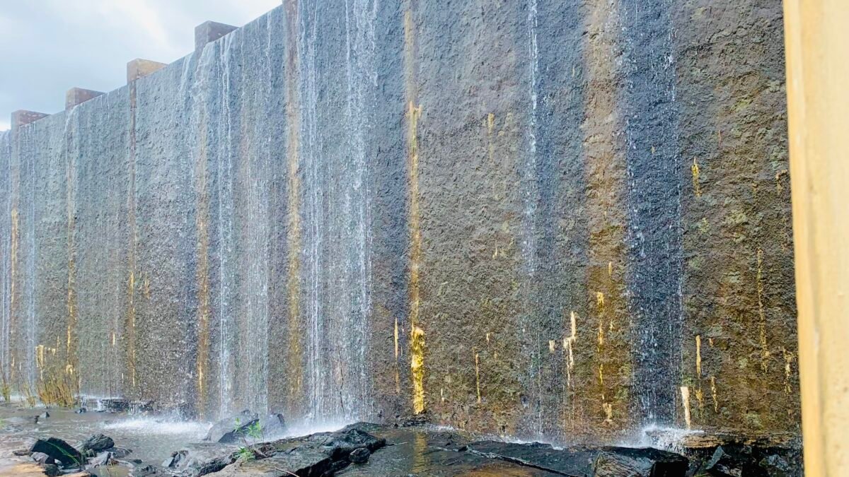 A farm dam wall in Zimbabwe.