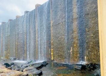 A farm dam wall in Zimbabwe.