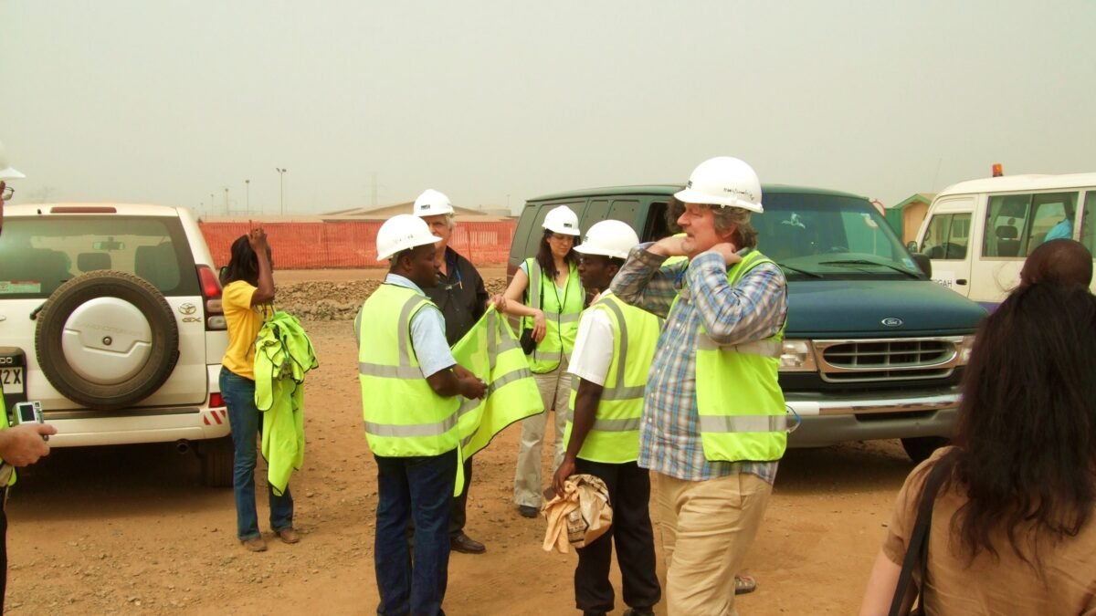 Inspectors and officials at the Newmont mine site, Ghana.