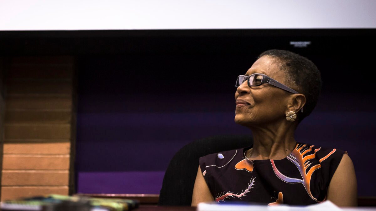 A speaker at an African feminist studies conference session.