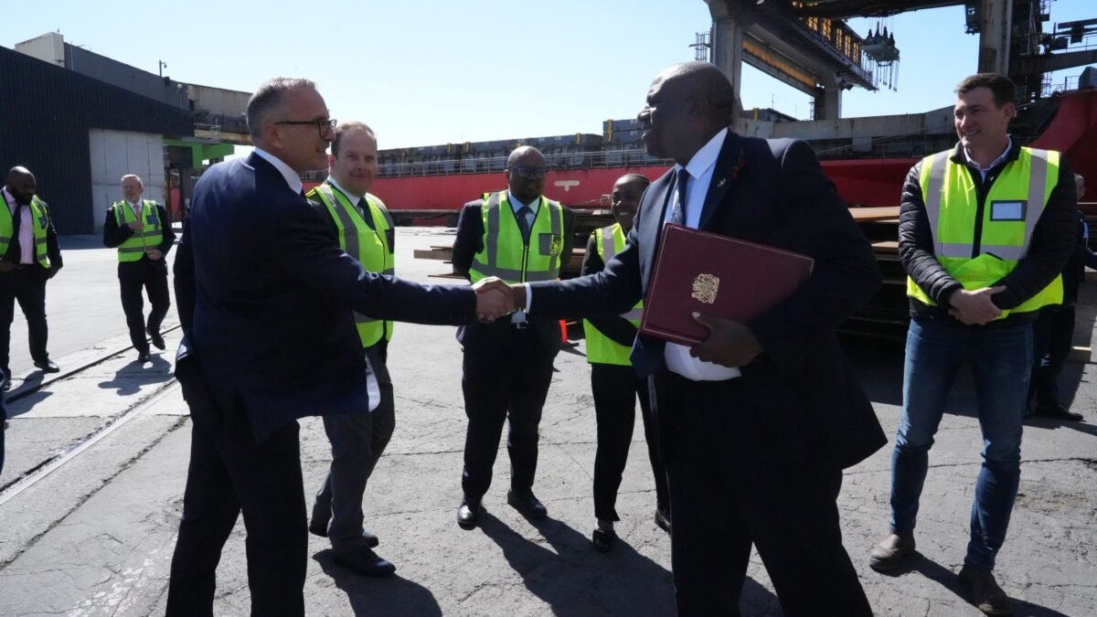 UK Foreign Secretary David Lammy at the port of Cape Town, South Africa.