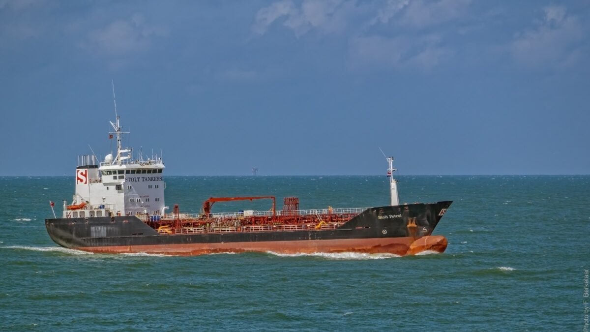 A products tanker under way at sea.