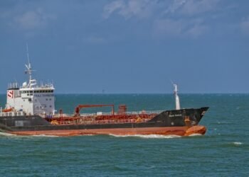 A products tanker under way at sea.