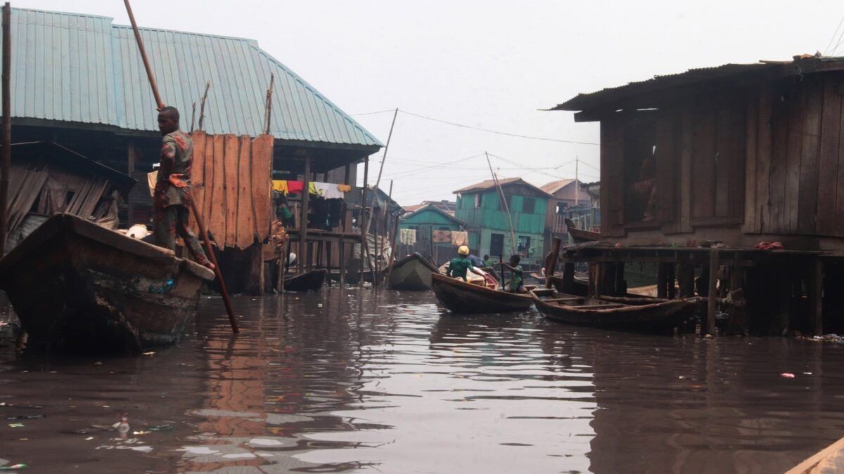 Stilt houses over the lagoon at Makoko, Lagos, Nigeria.