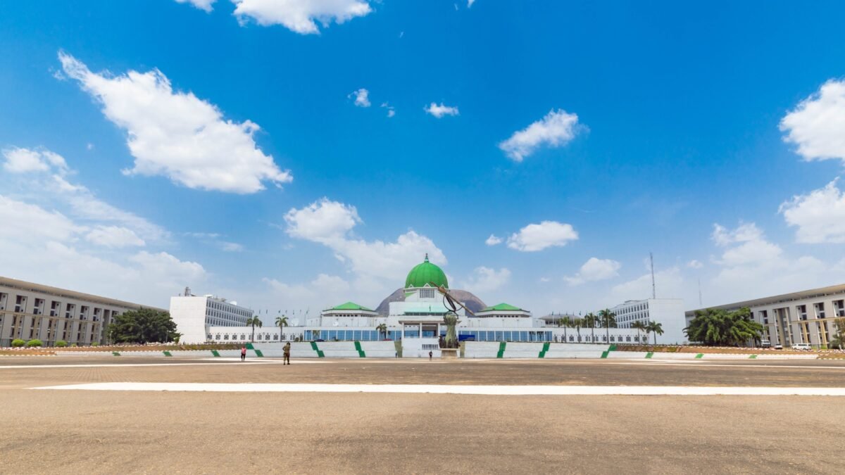 The frontal elevation of the National Assembly, Abuja, Nigeria.