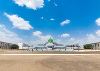 The frontal elevation of the National Assembly, Abuja, Nigeria.