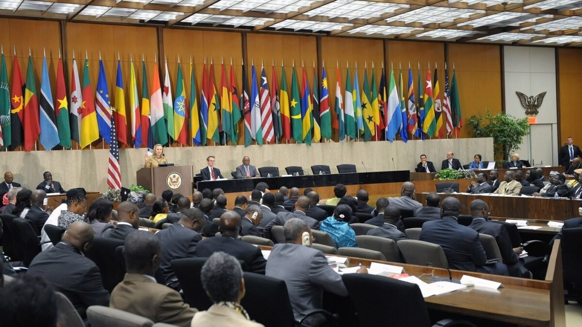 US Secretary of State Hillary Clinton speaking at the 2012 African Growth and Opportunity Act Forum.