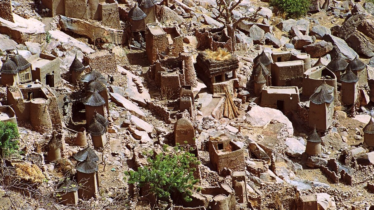 Dogon settlements on the Bandiagara escarpment, Mali.