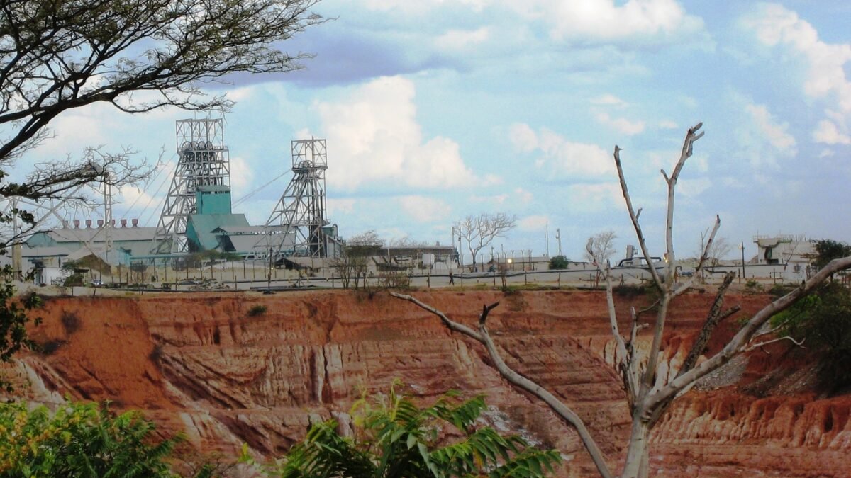 The open pit and head gear at Nkana mine, Zambia.
