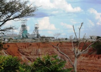 The open pit and head gear at Nkana mine, Zambia.
