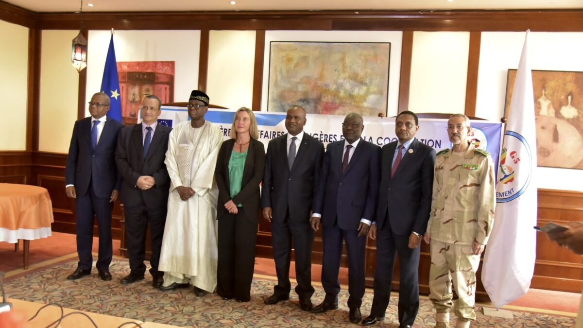 A European commissioner meeting Sahelian officials during an official visit.