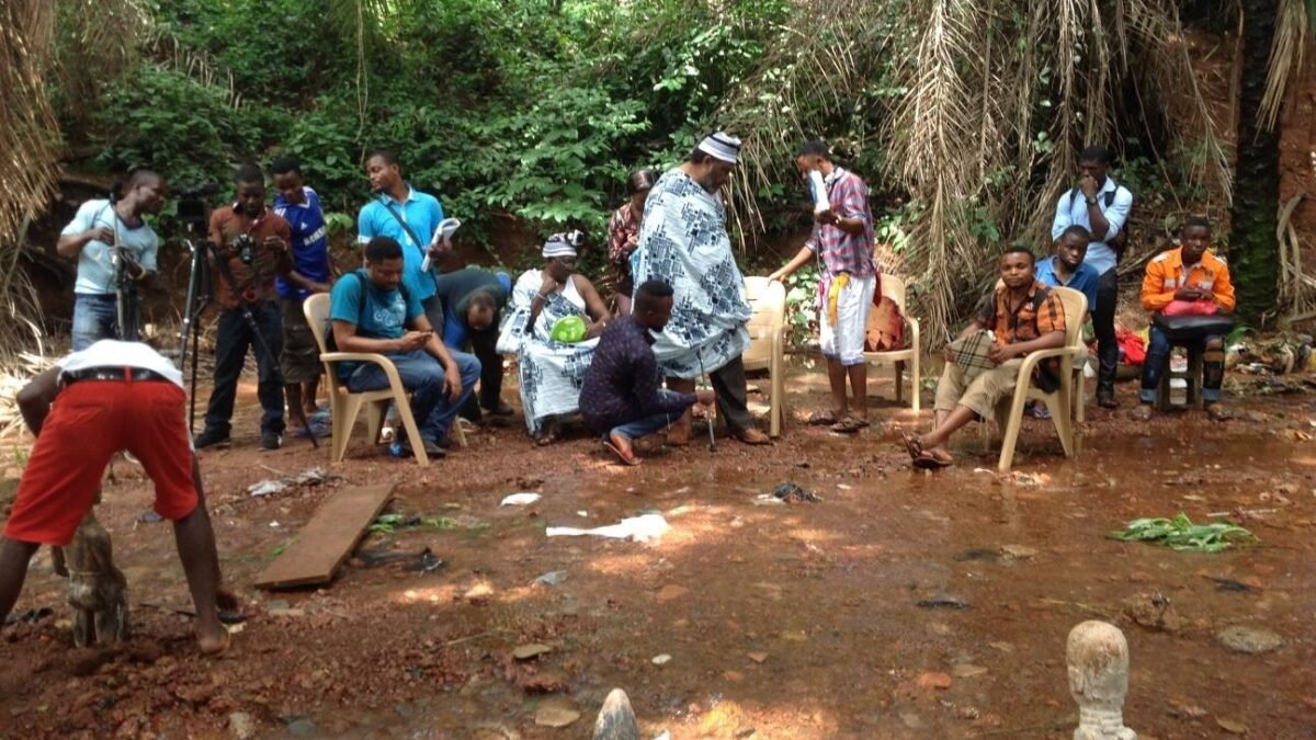 Filming a Nollywood movie on location.