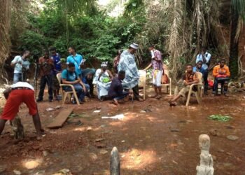 Filming a Nollywood movie on location.
