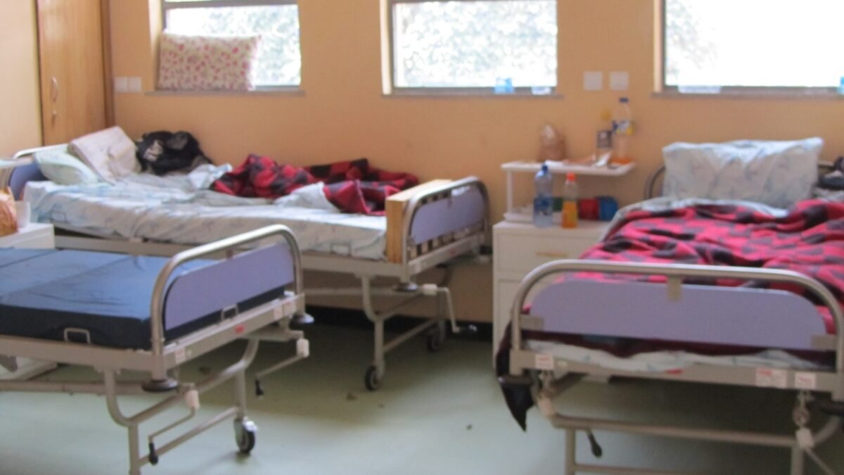 Patient beds in a multi-drug-resistant tuberculosis unit.