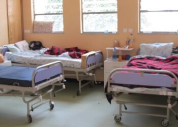 Patient beds in a multi-drug-resistant tuberculosis unit.