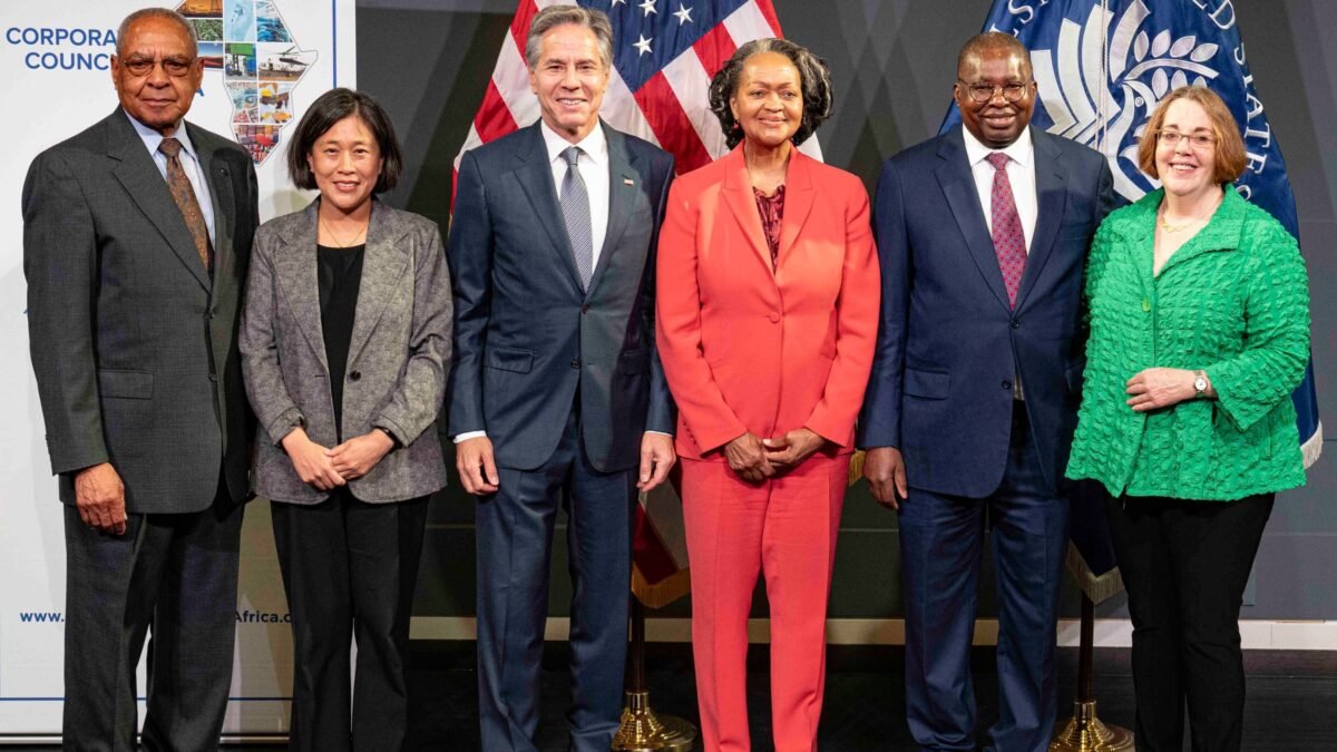 The US Secretary of State delivering remarks at an AGOA-related summit.