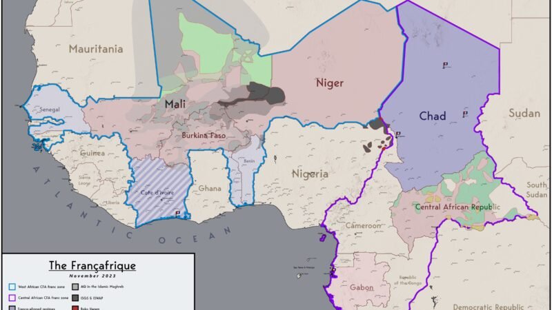 The francafrique relationship mapped across the continent.