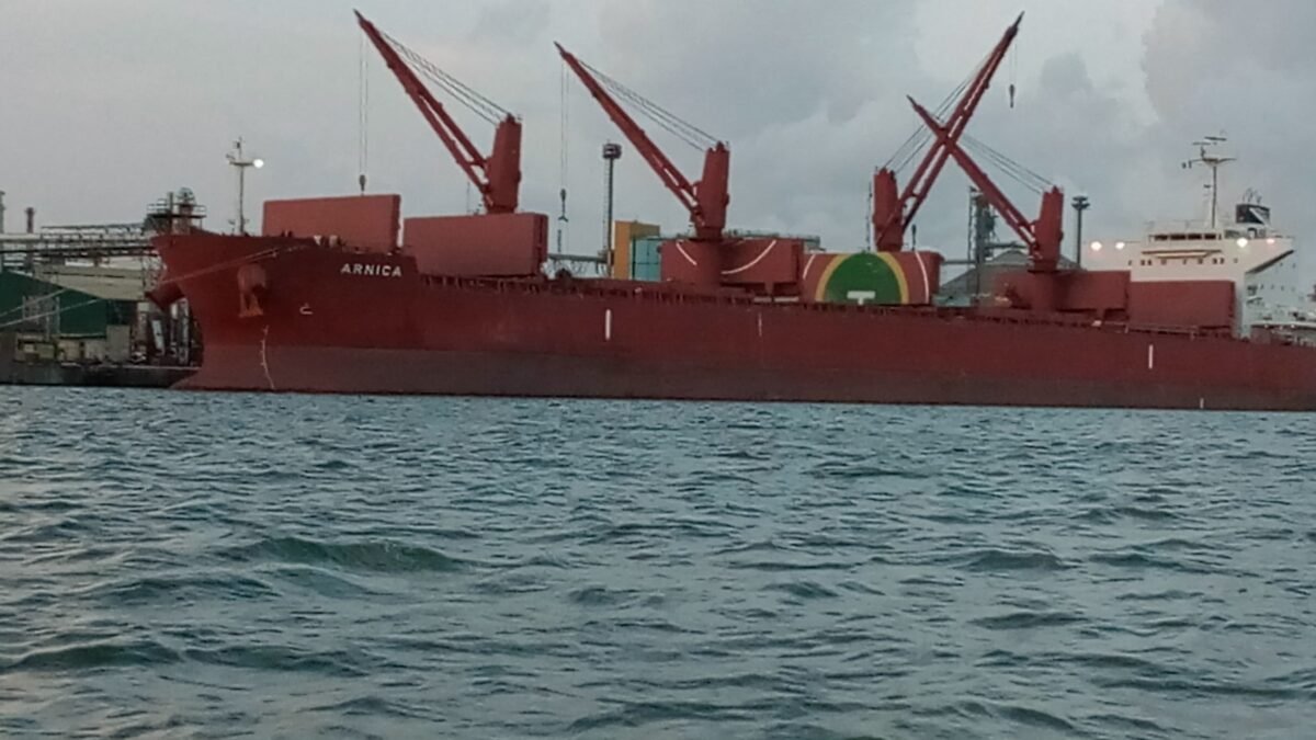 A bulk carrier alongside at Apapa port, Lagos, Nigeria.