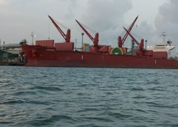 A bulk carrier alongside at Apapa port, Lagos, Nigeria.
