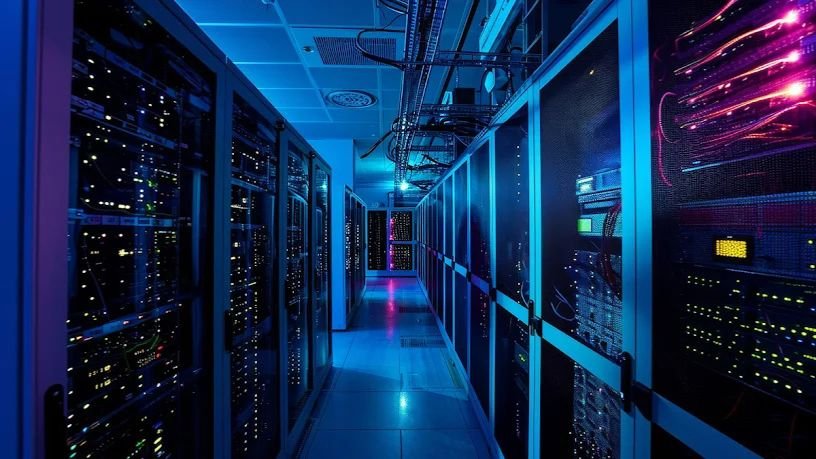 Interior of a large-scale African data centre showing server racks and digital infrastructure