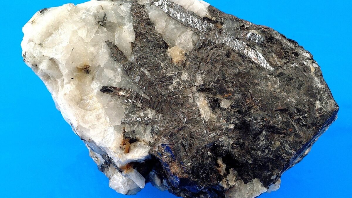 A specimen of wolframite with quartz.