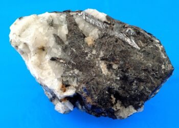 A specimen of wolframite with quartz.