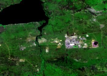 Satellite view of the Mutanda copper-cobalt mine, Democratic Republic of Congo.
