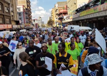 The People's March Against Xenophobia on Jeppe Street, Johannesburg.
