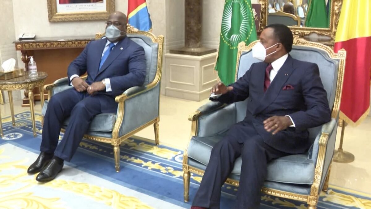 Félix Tshisekedi of the DRC meeting Denis Sassou-Nguesso in Brazzaville, July 2020.