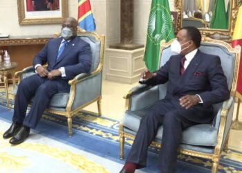 Félix Tshisekedi of the DRC meeting Denis Sassou-Nguesso in Brazzaville, July 2020.