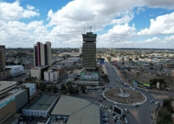 An aerial view of the Kafue roundabout and the Lusaka skyline.