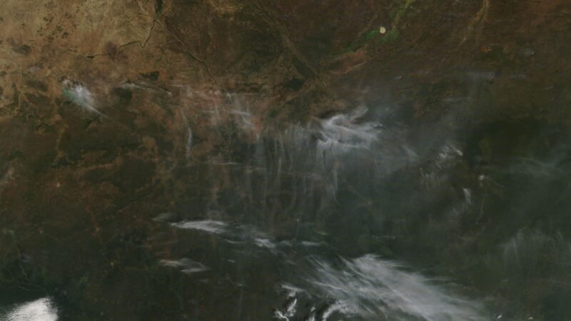 Satellite image of widespread fires across central Africa.
