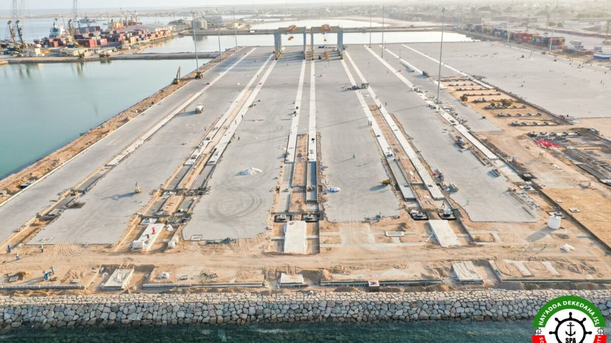 Aerial view of the new DP World container terminal under construction at Berbera, Somaliland.