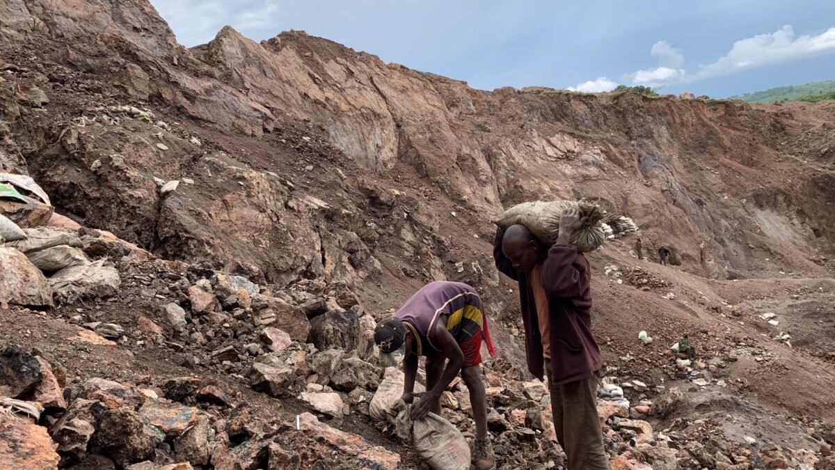 Artisanal cobalt miners working a pit in the Democratic Republic of Congo.
