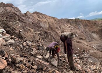 Artisanal cobalt miners working a pit in the Democratic Republic of Congo.